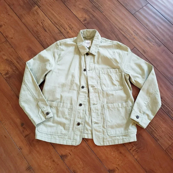 Gap Women’s Utility Cotton Open Pockets Jacket Olive Green Size Medium Button-Up - Picture 4 of 7